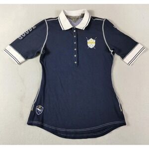 Goode Rider Polo Shirt Womens Small Blue Born To Ride Equestrian Graphic Funny